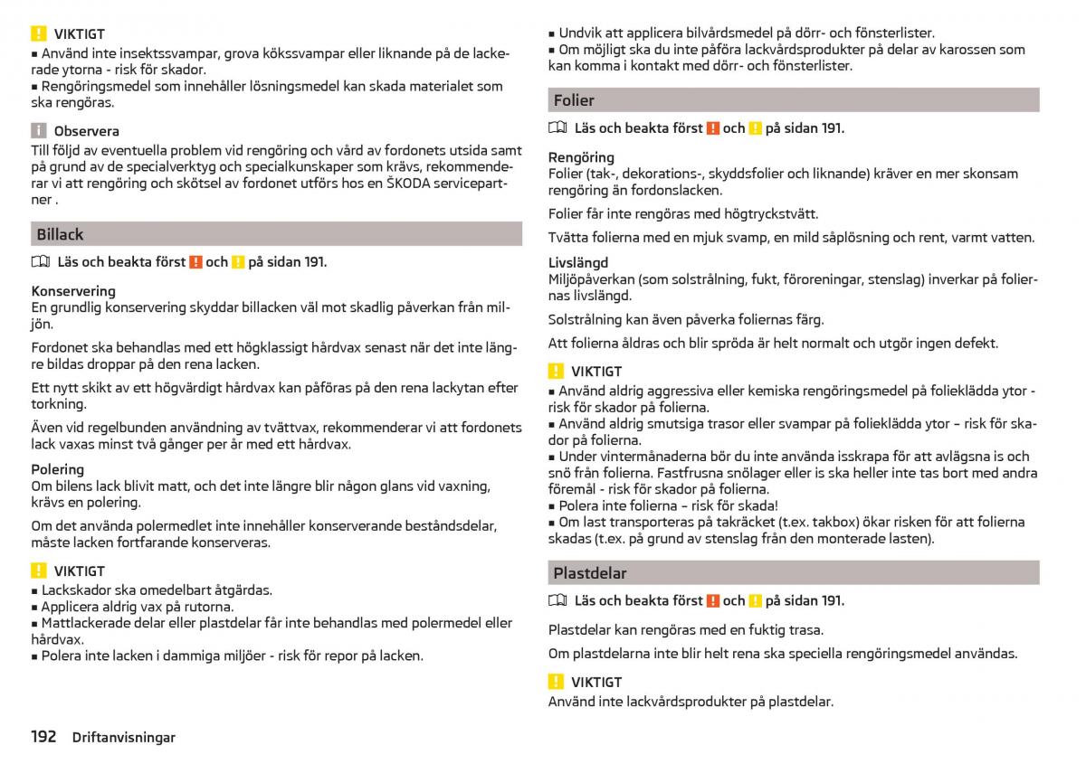 Skoda Superb III 3 instruktionsbok / page 194