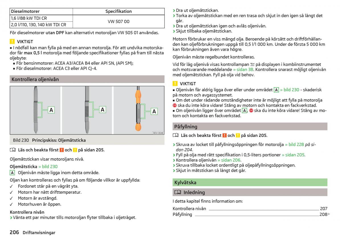 Skoda Superb III 3 instruktionsbok / page 208