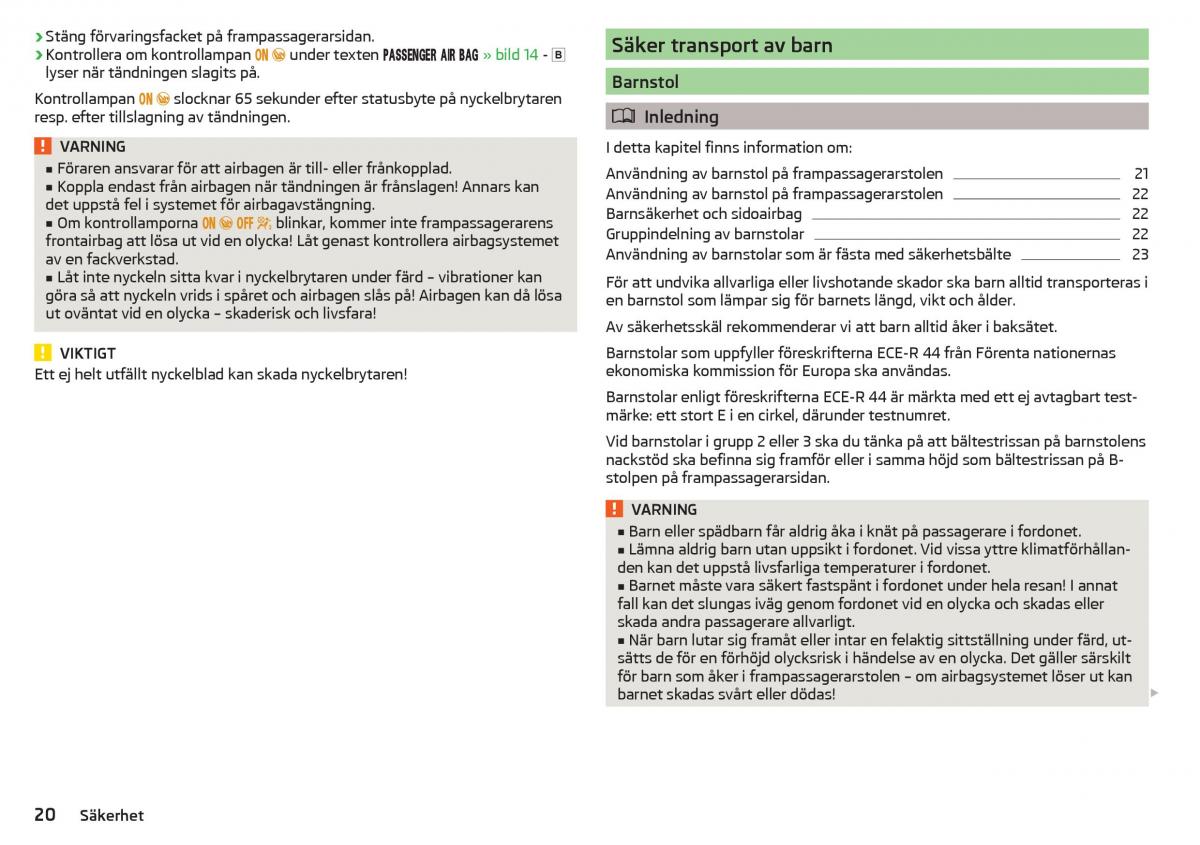 Skoda Superb III 3 instruktionsbok / page 22