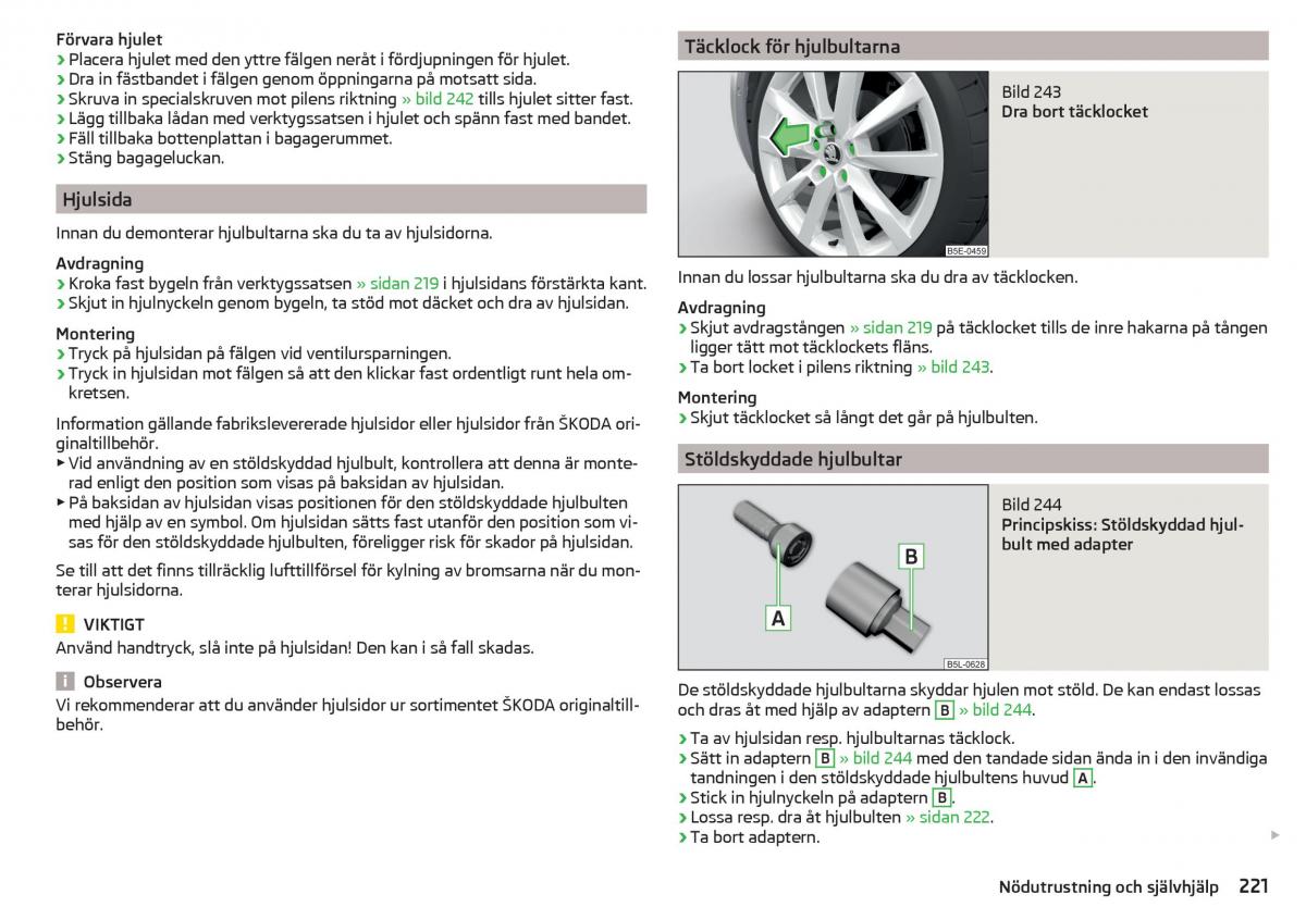 Skoda Superb III 3 instruktionsbok / page 223