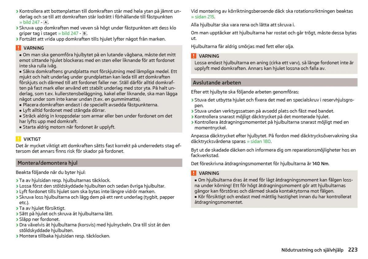 Skoda Superb III 3 instruktionsbok / page 225