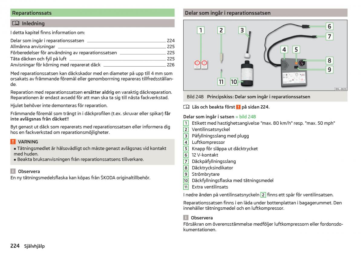 Skoda Superb III 3 instruktionsbok / page 226