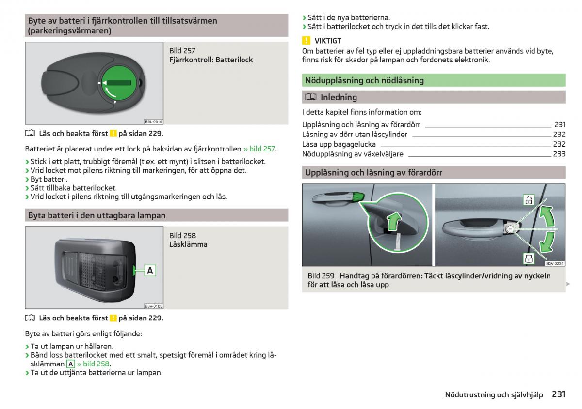 Skoda Superb III 3 instruktionsbok / page 233