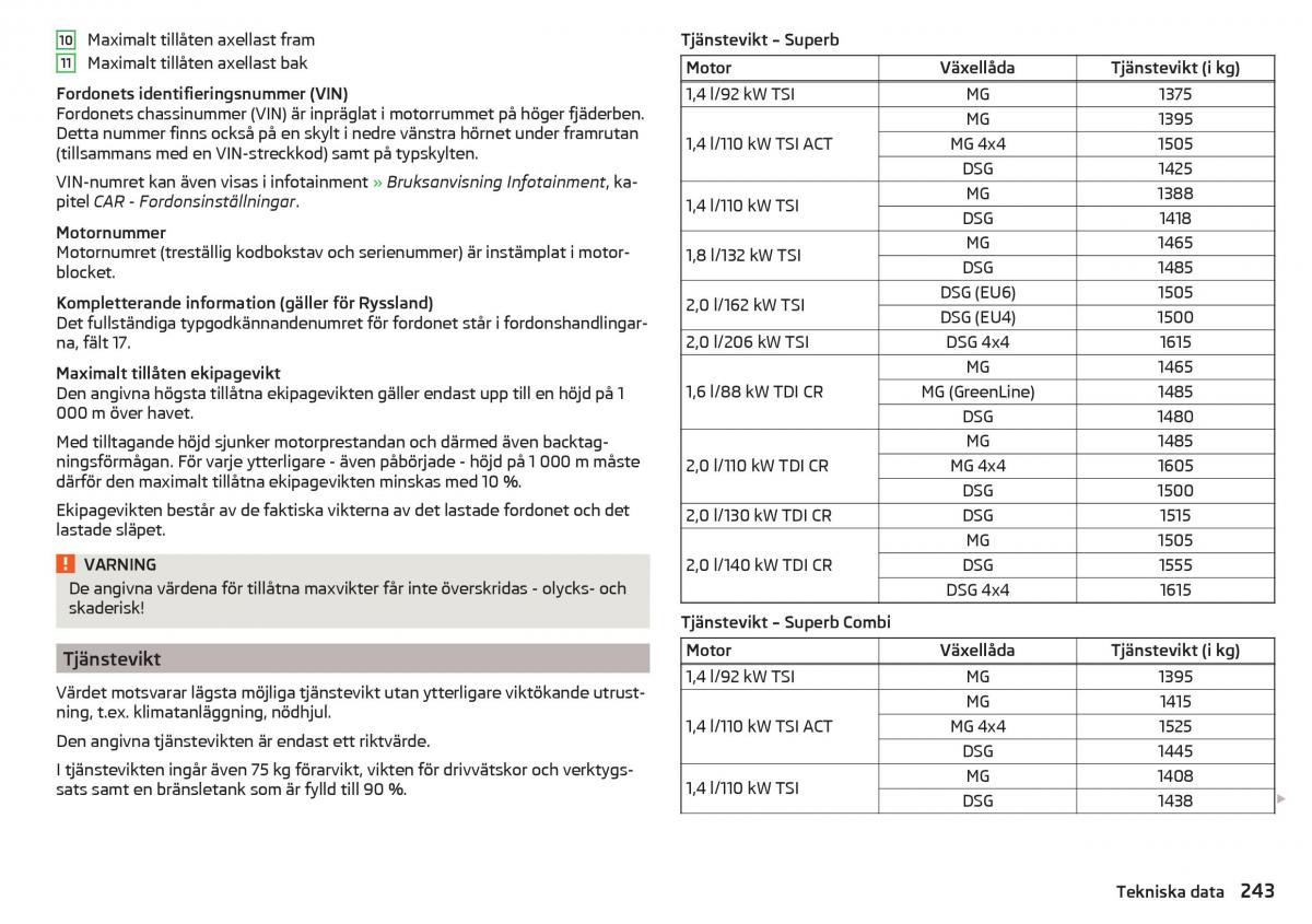 Skoda Superb III 3 instruktionsbok / page 245