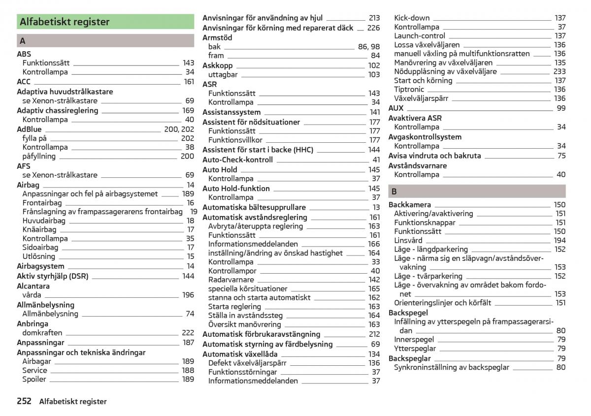 Skoda Superb III 3 instruktionsbok / page 254