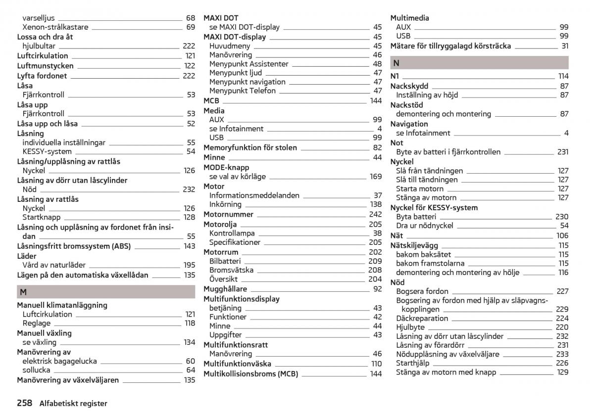 Skoda Superb III 3 instruktionsbok / page 260