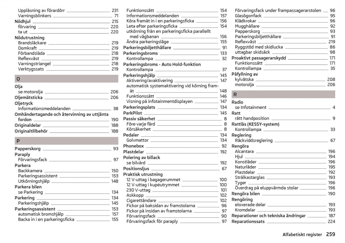 Skoda Superb III 3 instruktionsbok / page 261