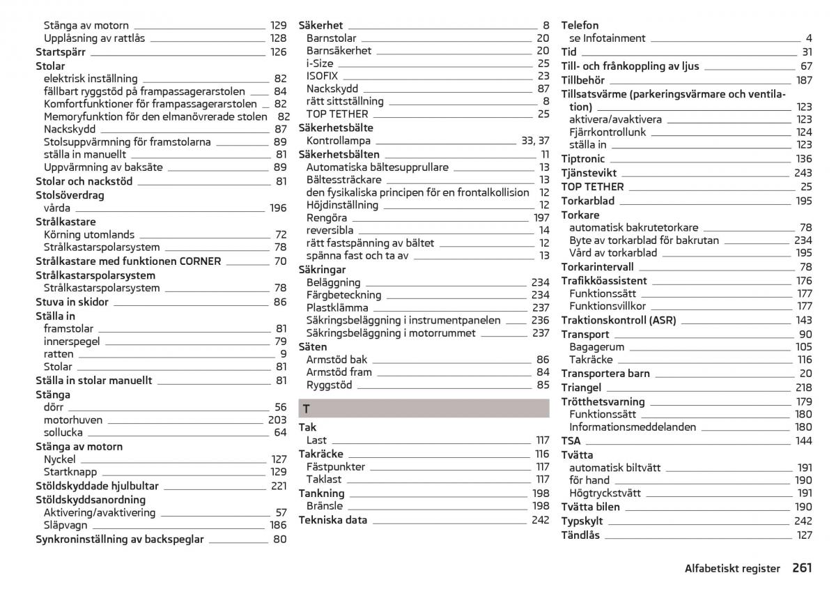 Skoda Superb III 3 instruktionsbok / page 263