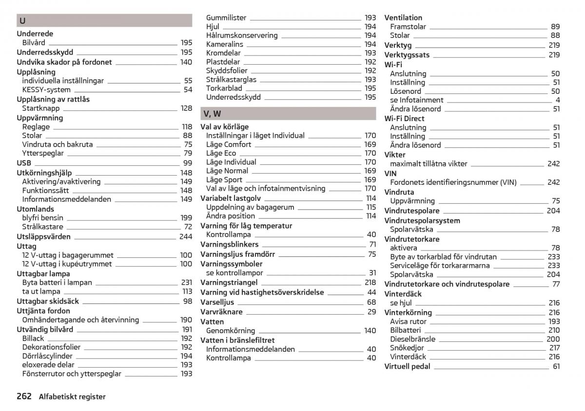 Skoda Superb III 3 instruktionsbok / page 264