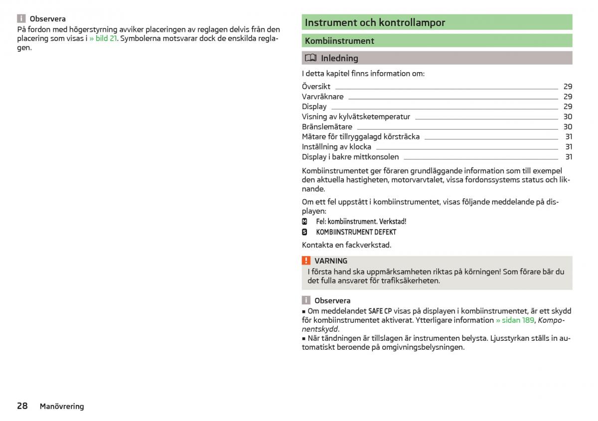 Skoda Superb III 3 instruktionsbok / page 30