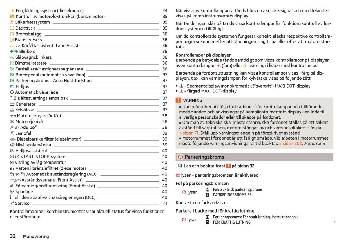 Skoda Superb III 3 instruktionsbok / page 34