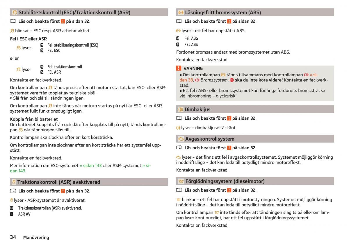 Skoda Superb III 3 instruktionsbok / page 36