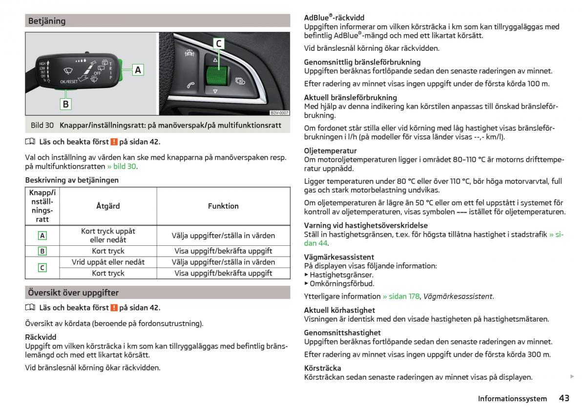 Skoda Superb III 3 instruktionsbok / page 45