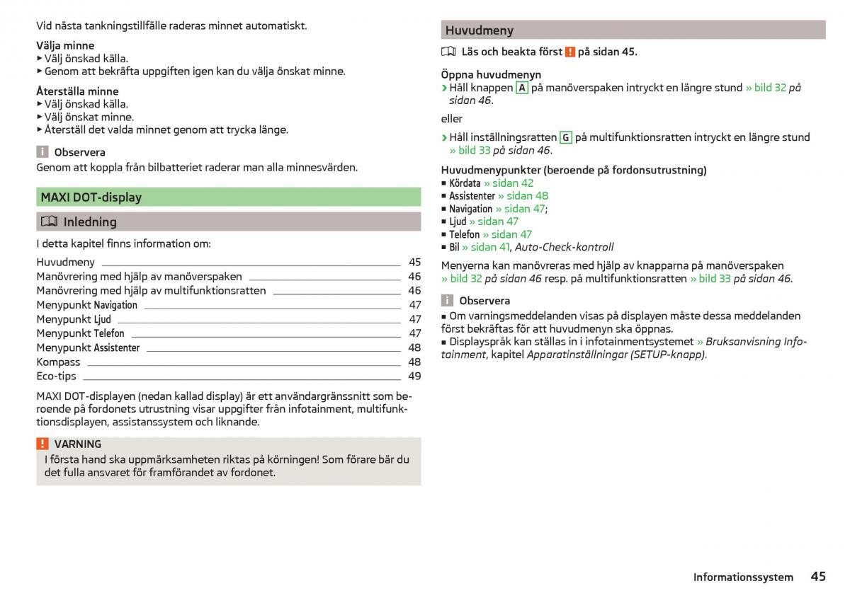 Skoda Superb III 3 instruktionsbok / page 47