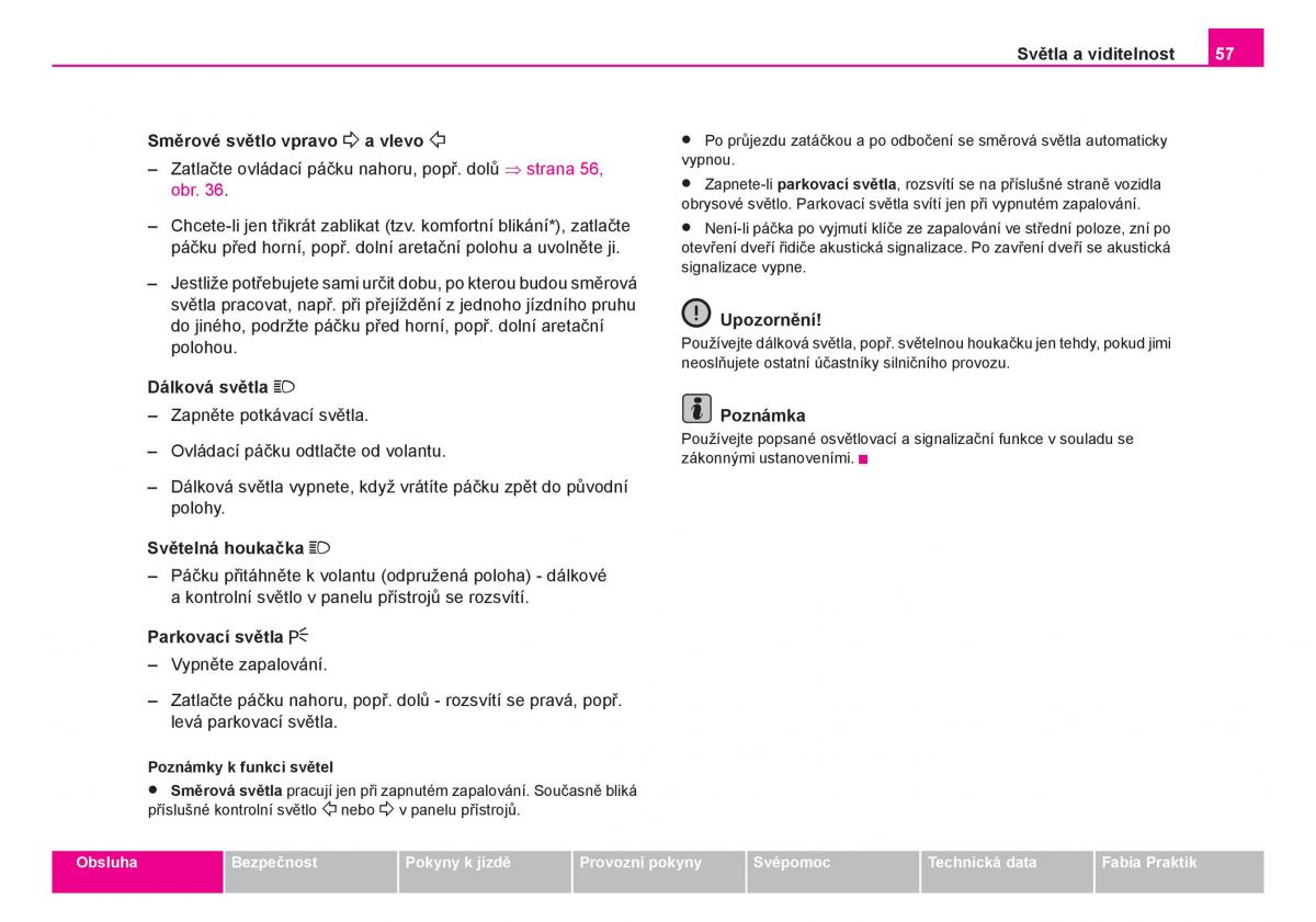 Skoda Fabia I 1 navod k obsludze / page 58