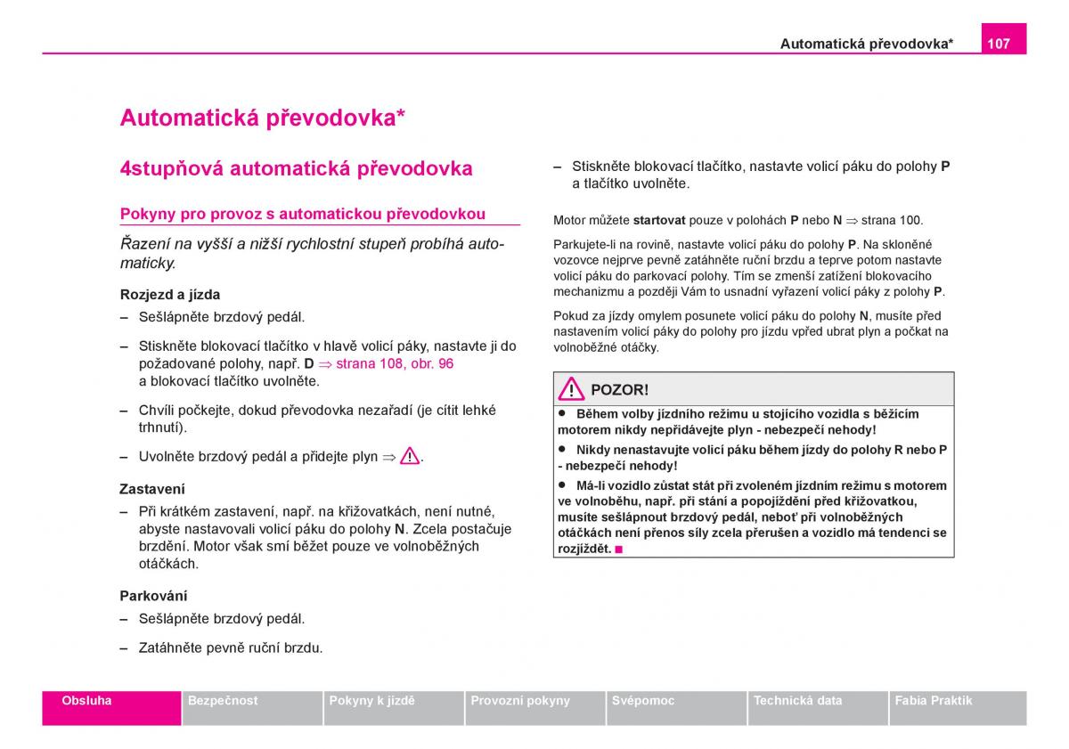 Skoda Fabia I 1 navod k obsludze / page 108