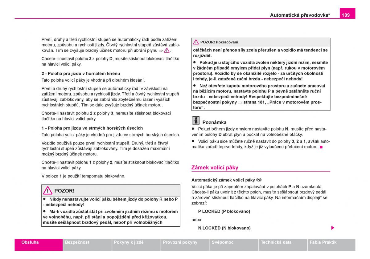 Skoda Fabia I 1 navod k obsludze / page 110