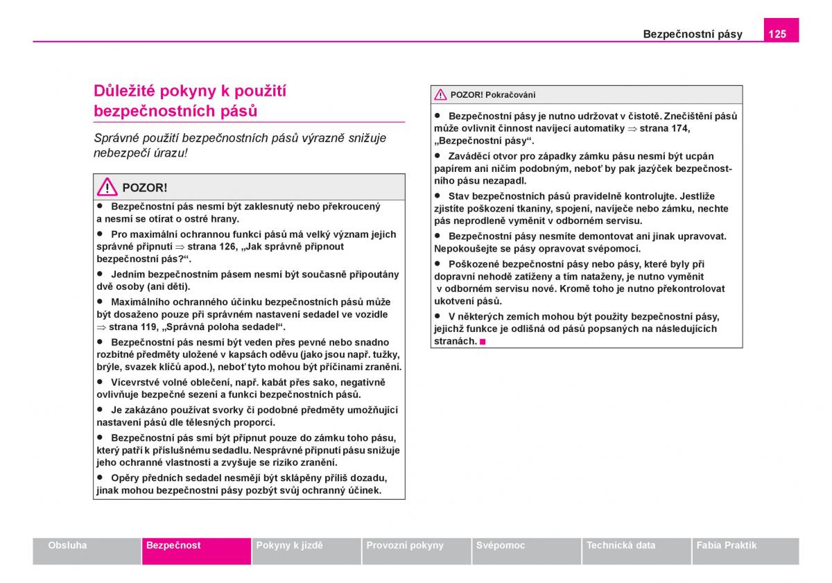 Skoda Fabia I 1 navod k obsludze / page 126