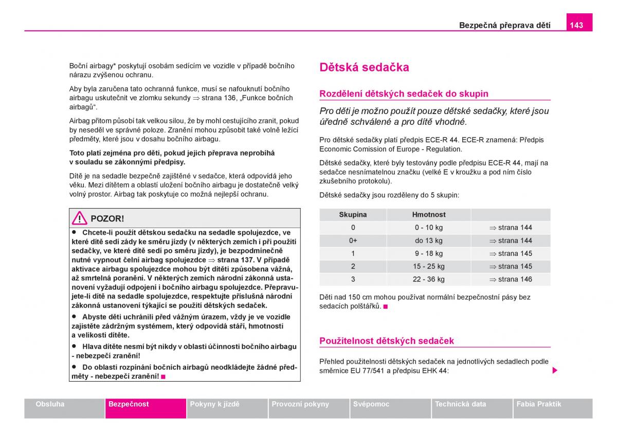 Skoda Fabia I 1 navod k obsludze / page 144