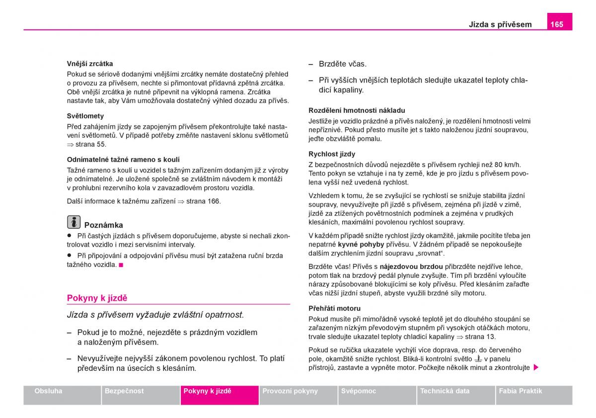 Skoda Fabia I 1 navod k obsludze / page 166
