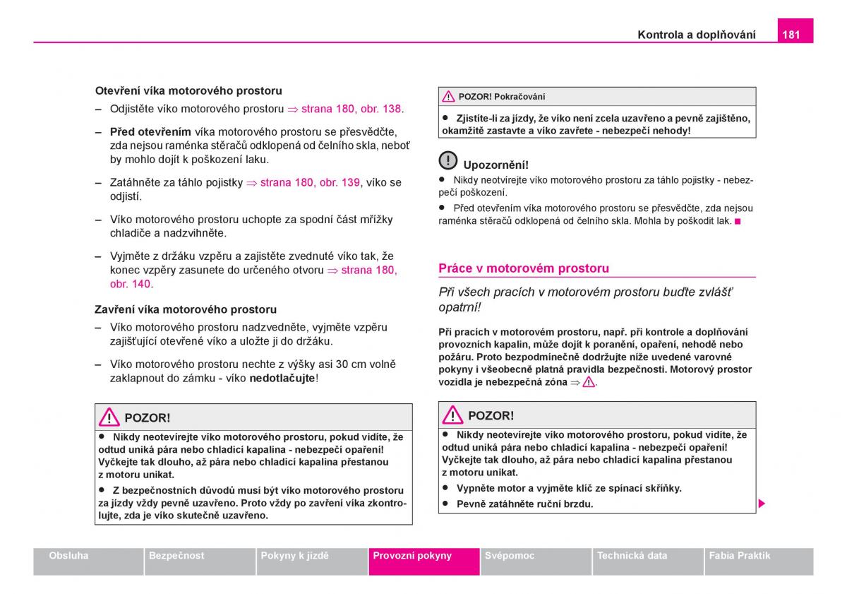 Skoda Fabia I 1 navod k obsludze / page 182
