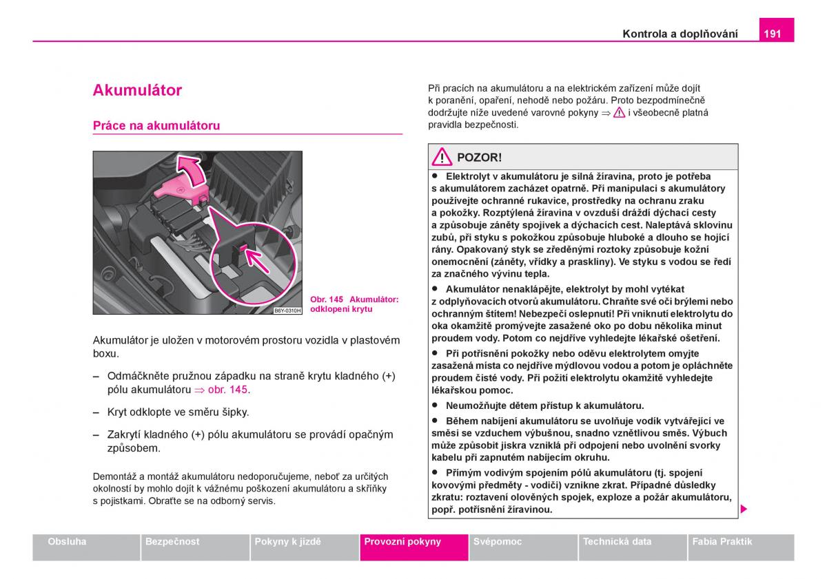 Skoda Fabia I 1 navod k obsludze / page 192