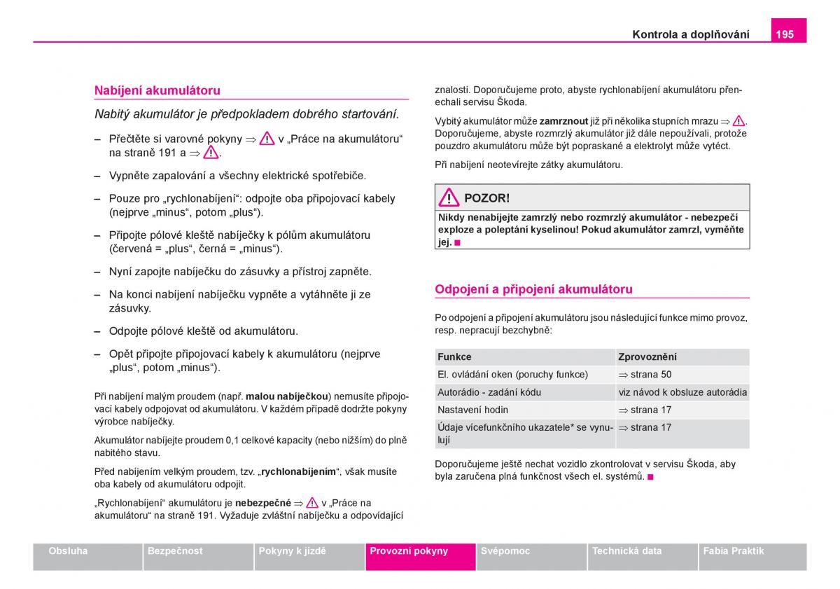 Skoda Fabia I 1 navod k obsludze / page 196