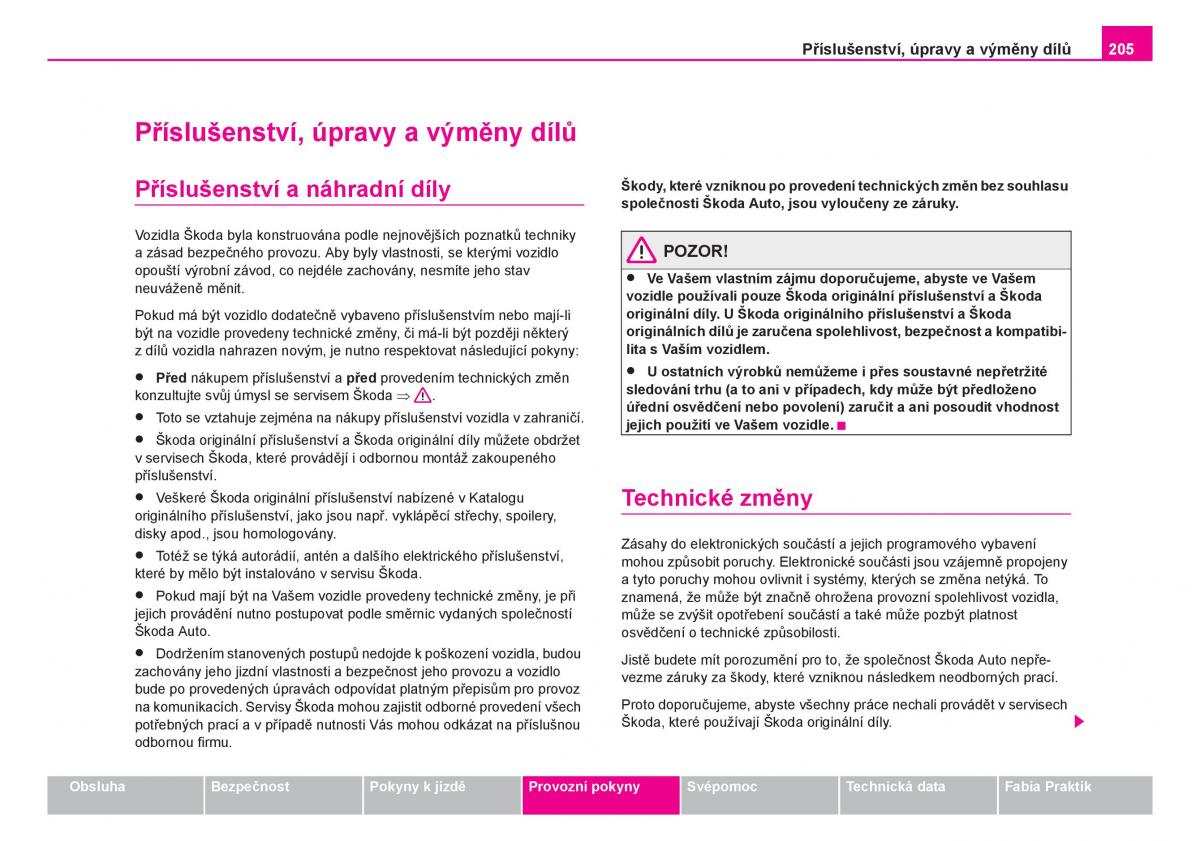 Skoda Fabia I 1 navod k obsludze / page 206