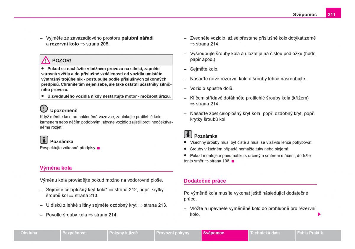 Skoda Fabia I 1 navod k obsludze / page 212
