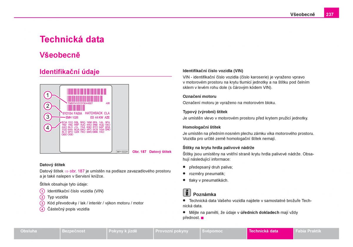 Skoda Fabia I 1 navod k obsludze / page 238