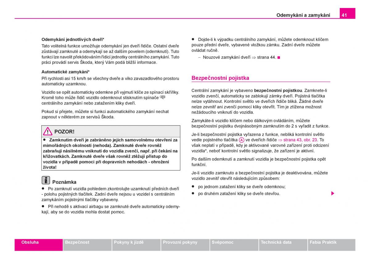 Skoda Fabia I 1 navod k obsludze / page 42