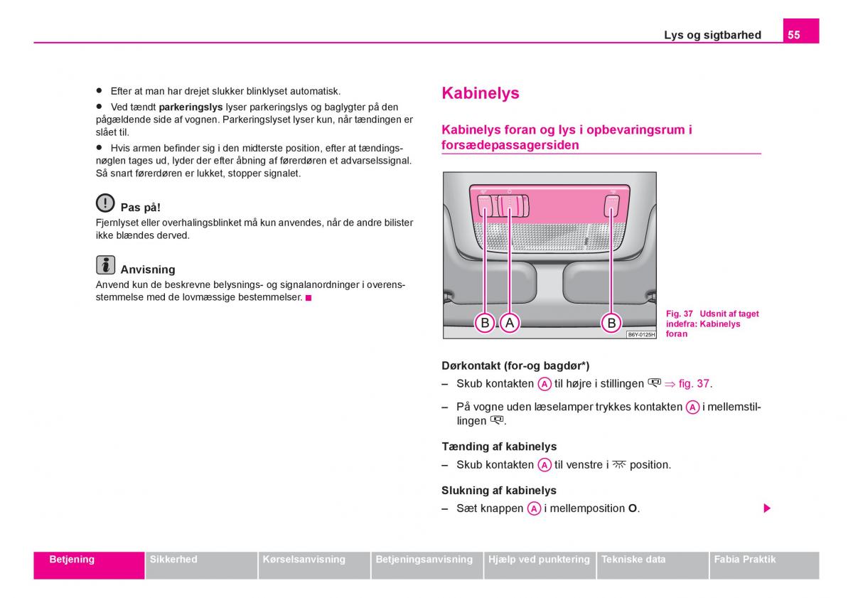 Skoda Fabia I 1 Bilens instruktionsbog / page 56