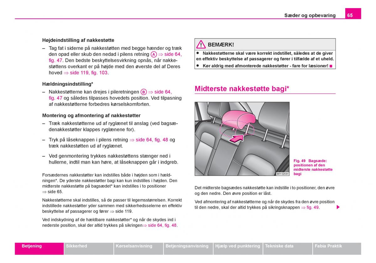 Skoda Fabia I 1 Bilens instruktionsbog / page 66