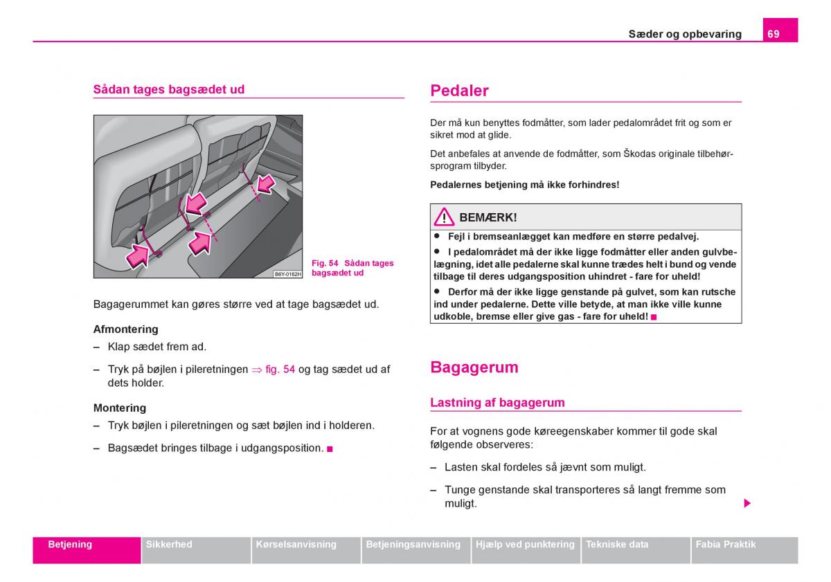 Skoda Fabia I 1 Bilens instruktionsbog / page 70