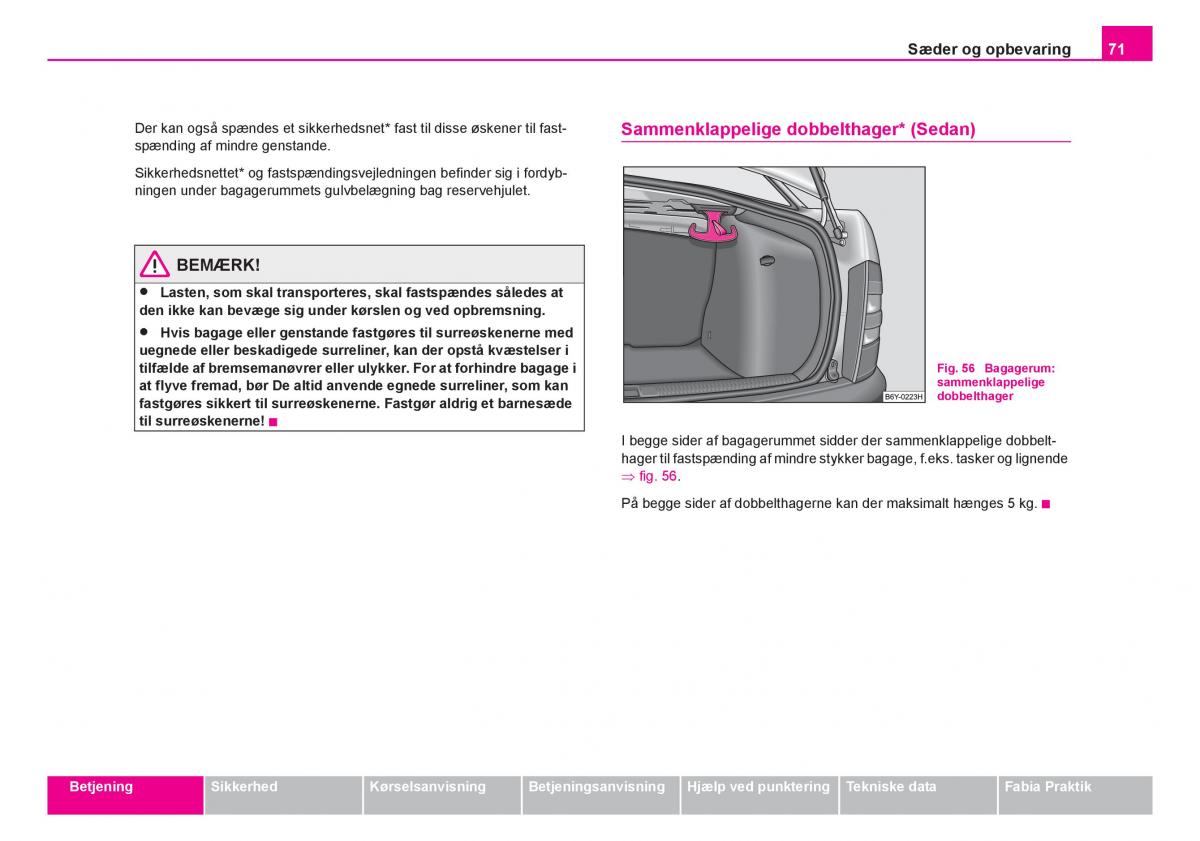 Skoda Fabia I 1 Bilens instruktionsbog / page 72