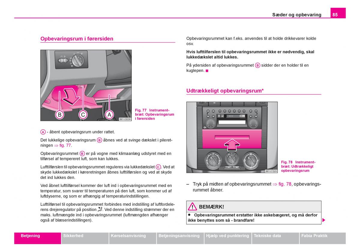 Skoda Fabia I 1 Bilens instruktionsbog / page 86