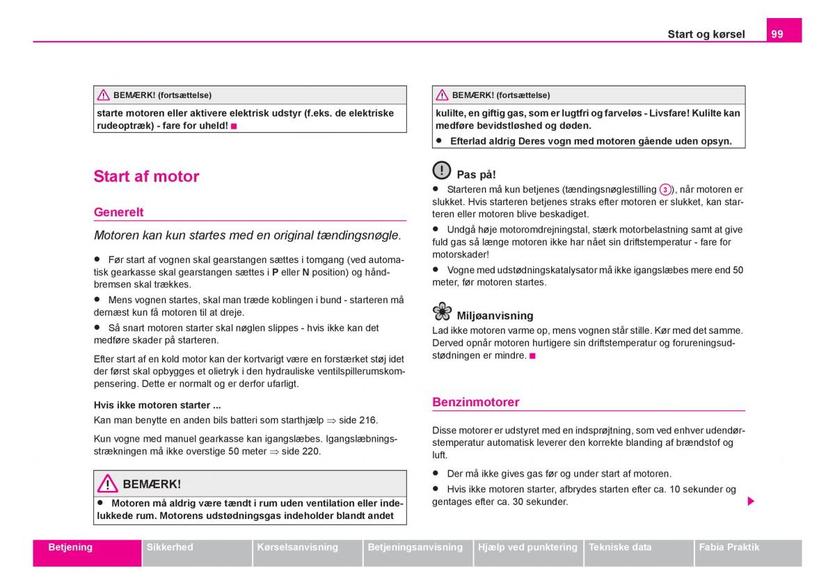 Skoda Fabia I 1 Bilens instruktionsbog / page 100