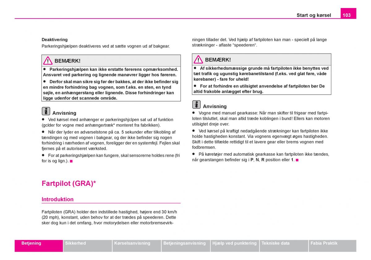 Skoda Fabia I 1 Bilens instruktionsbog / page 104