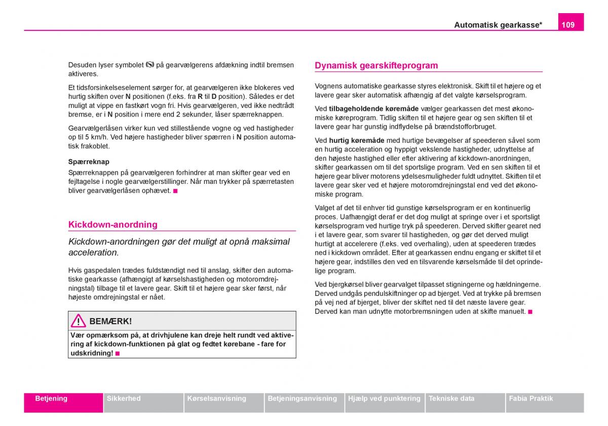 Skoda Fabia I 1 Bilens instruktionsbog / page 110