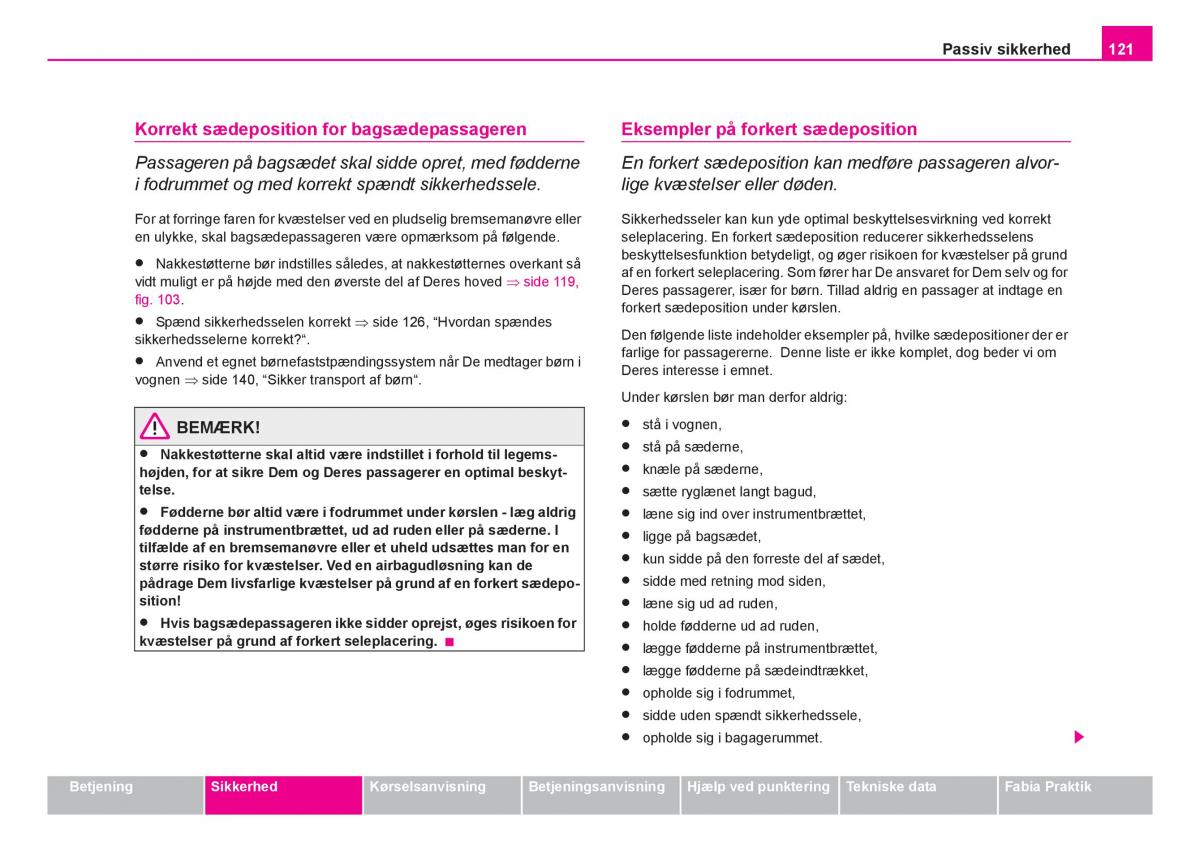 Skoda Fabia I 1 Bilens instruktionsbog / page 122