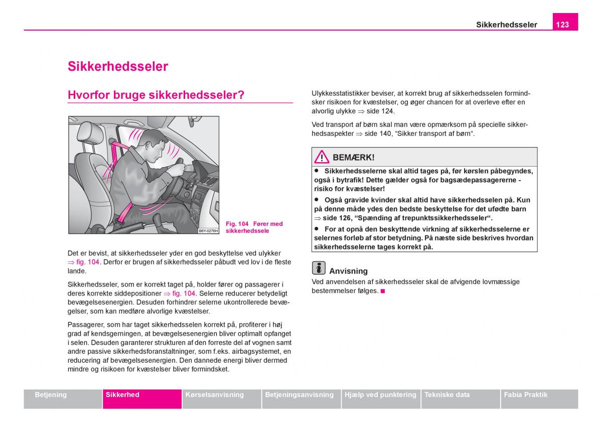 Skoda Fabia I 1 Bilens instruktionsbog / page 124