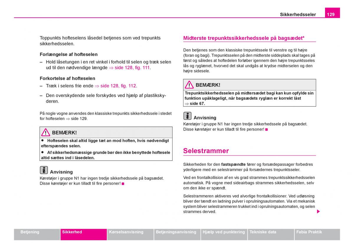 Skoda Fabia I 1 Bilens instruktionsbog / page 130