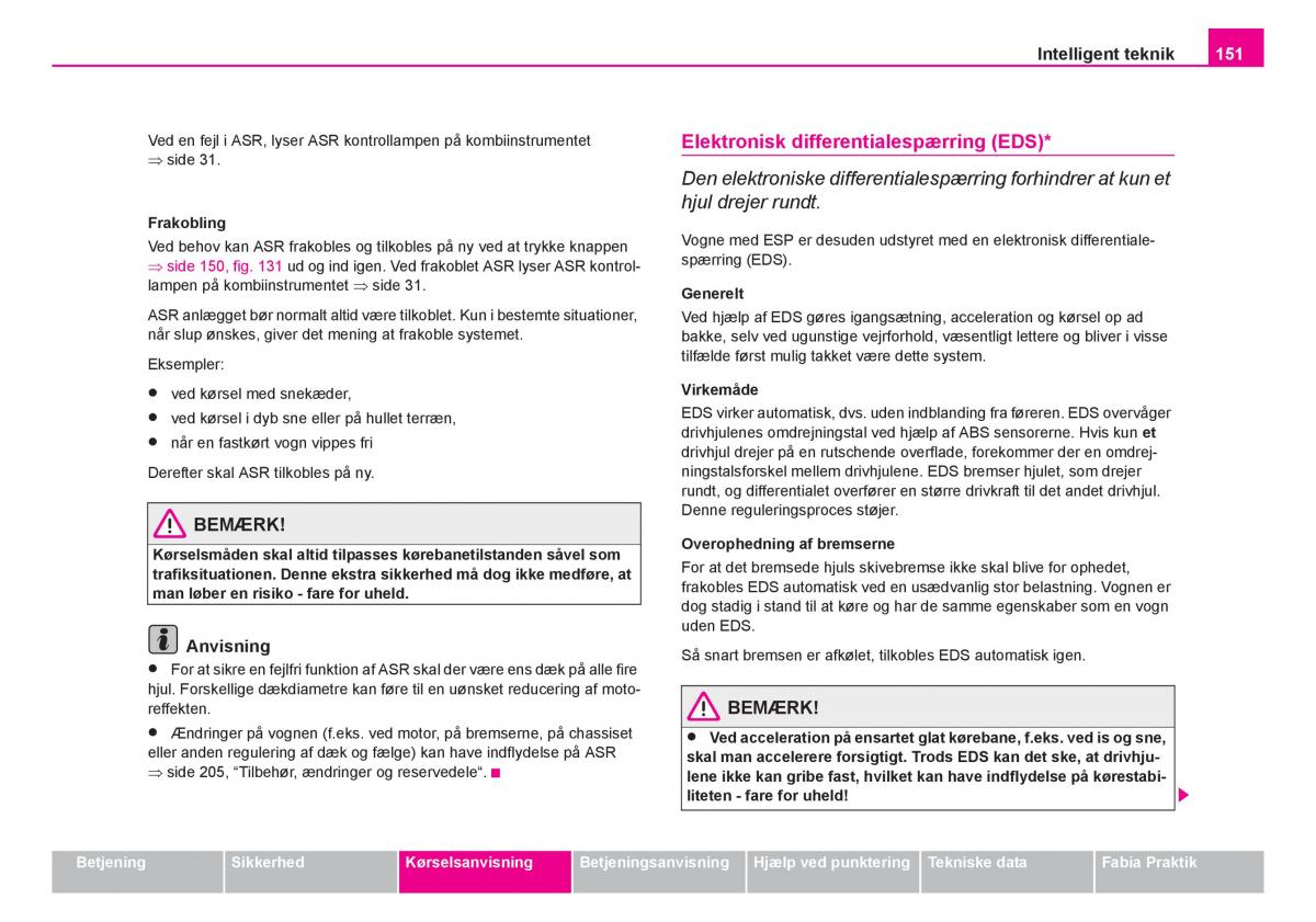 Skoda Fabia I 1 Bilens instruktionsbog / page 152