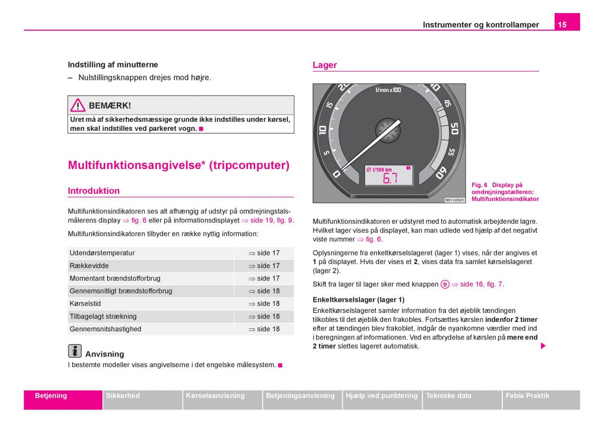 Skoda Fabia I 1 Bilens instruktionsbog / page 16