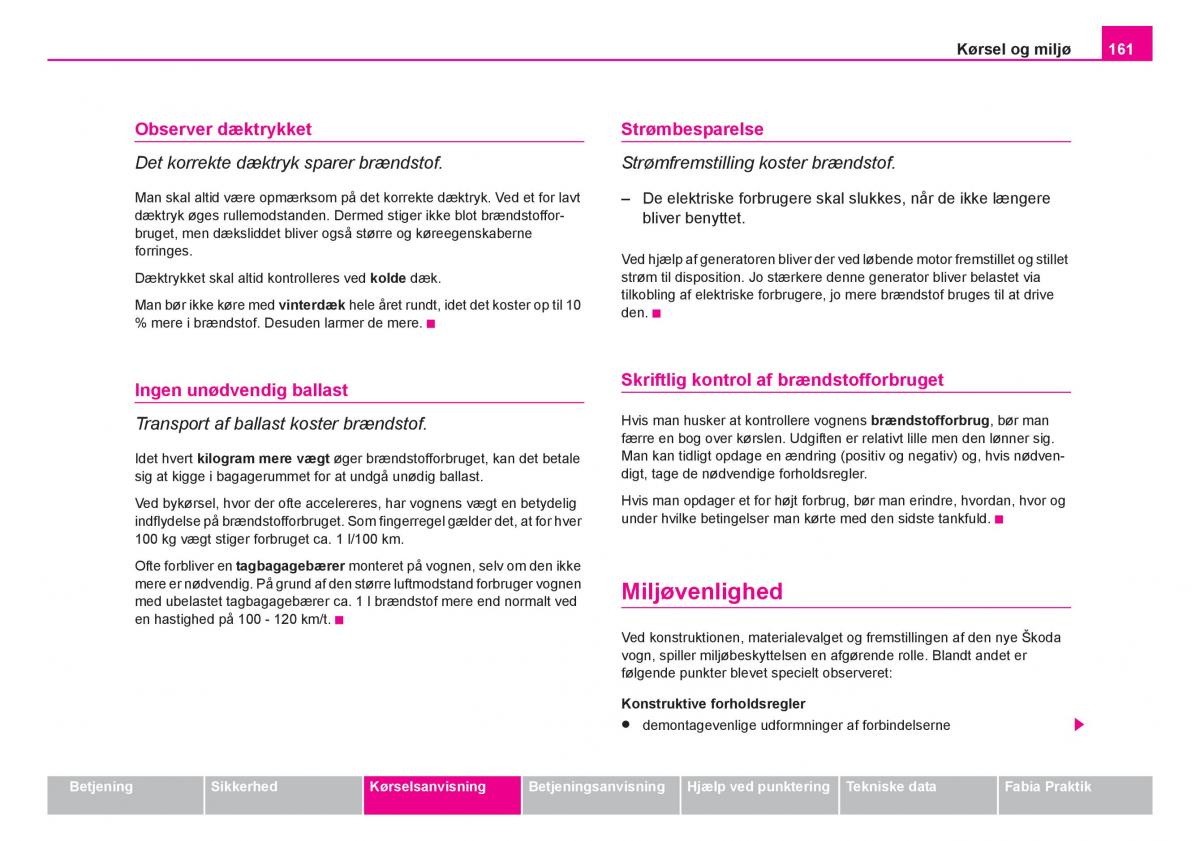 Skoda Fabia I 1 Bilens instruktionsbog / page 162