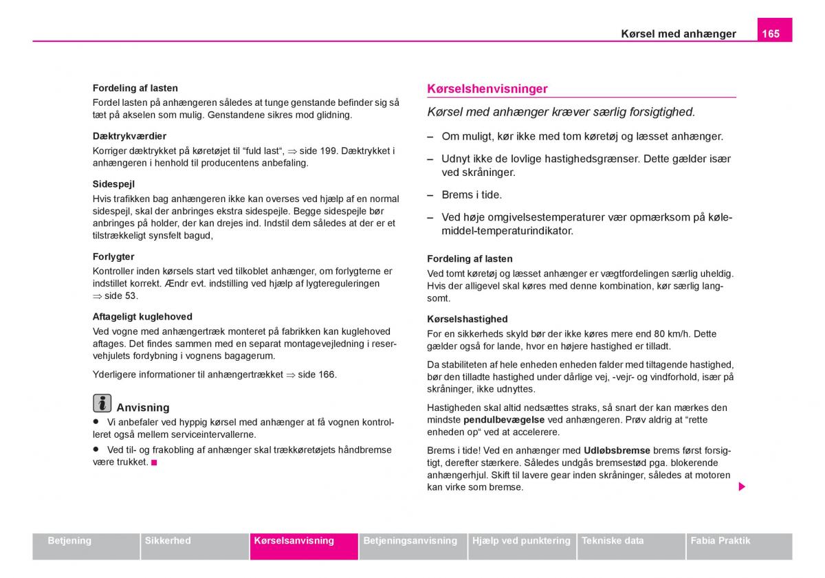 Skoda Fabia I 1 Bilens instruktionsbog / page 166