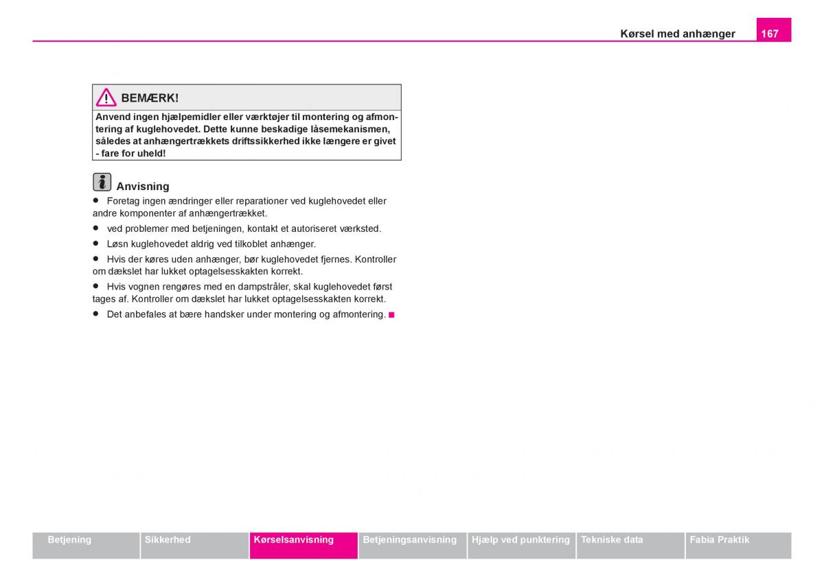 Skoda Fabia I 1 Bilens instruktionsbog / page 168