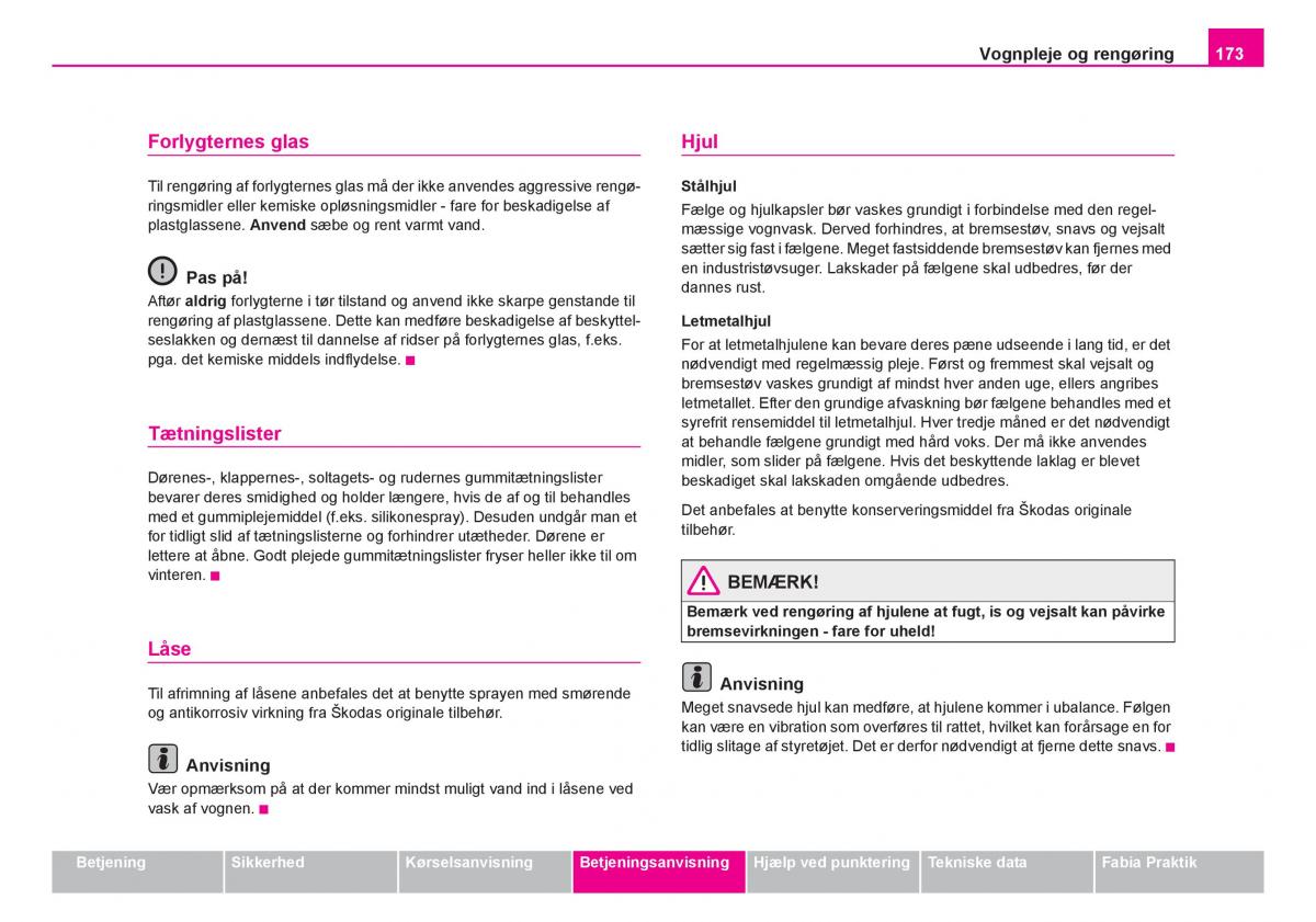 Skoda Fabia I 1 Bilens instruktionsbog / page 174