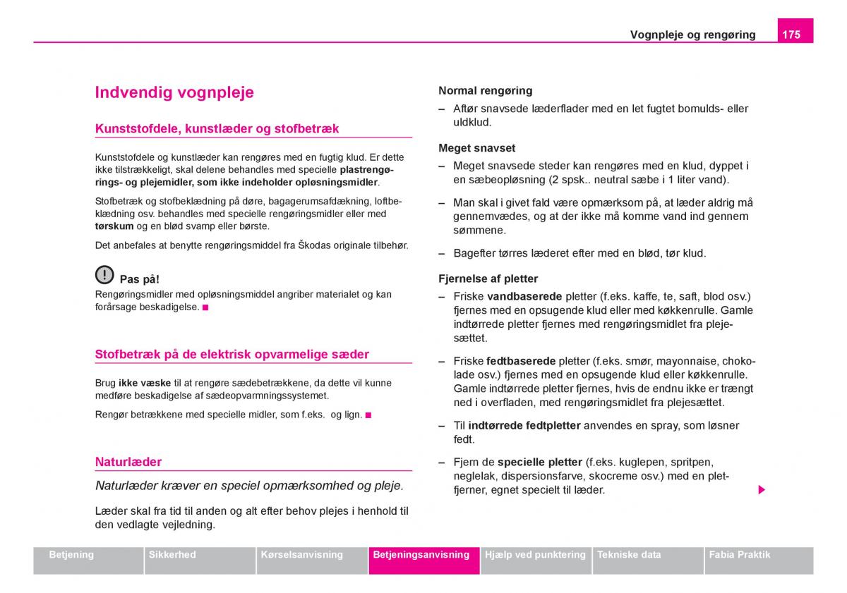 Skoda Fabia I 1 Bilens instruktionsbog / page 176