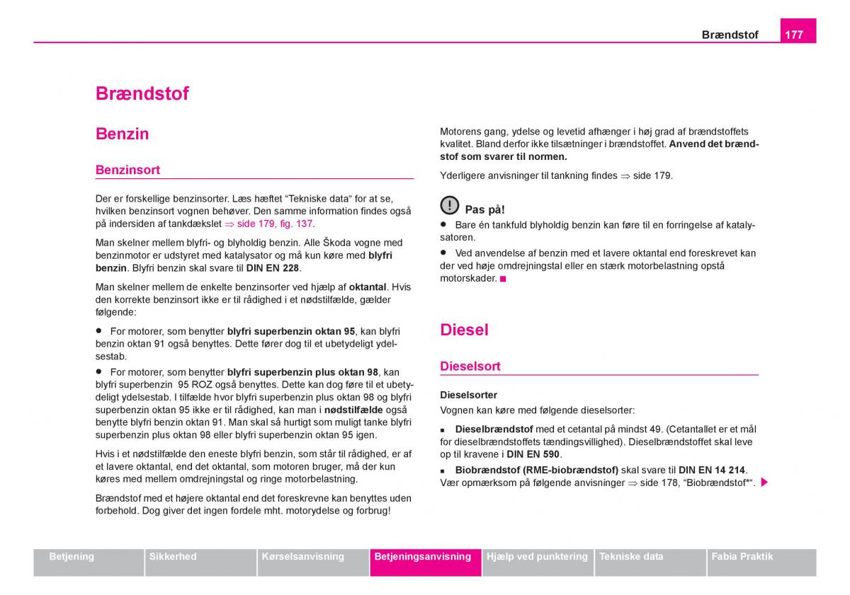 Skoda Fabia I 1 Bilens instruktionsbog / page 178